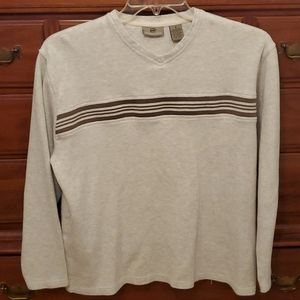 Light Gray Sweater with Brown Stripes
